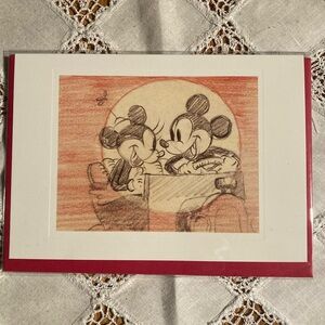 Vtg Disney Reproduction Print of Original Story Sketch of Minnie and Mickey Card